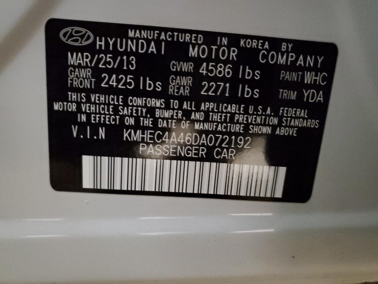 2013 Hyundai Sonata Hybrid VIN: KMHEC4A46DA072192 Lot: 79057104