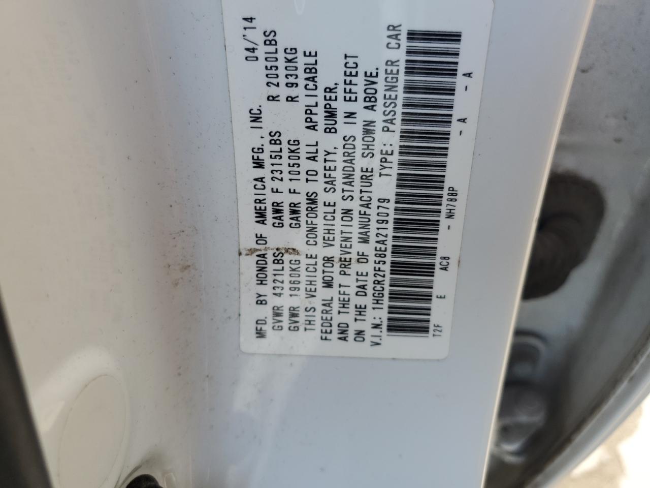 VIN 1HGCR2F58EA219079 2014 HONDA ACCORD no.12