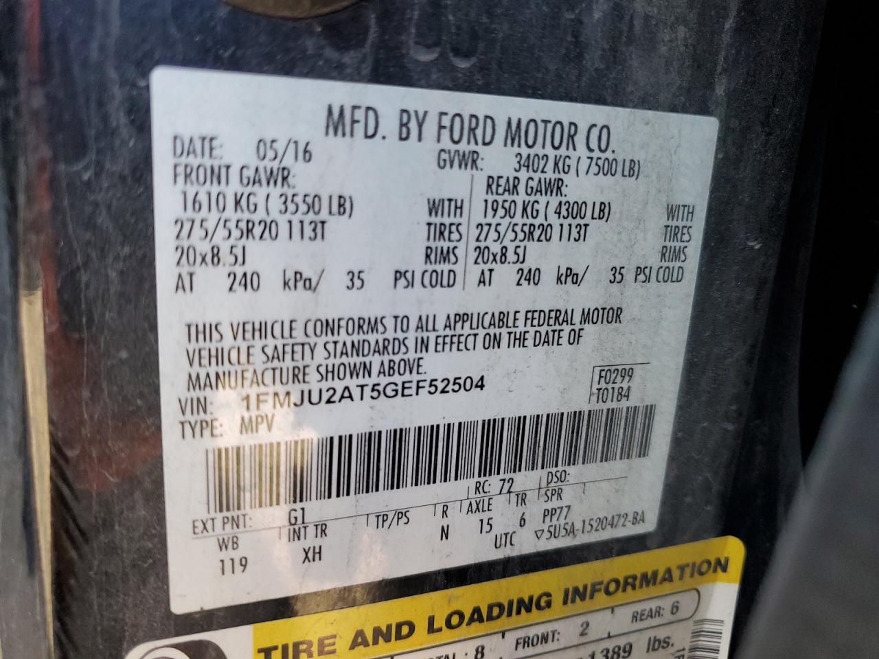 VIN 1FMJU2AT5GEF52504 2016 FORD EXPEDITION no.13