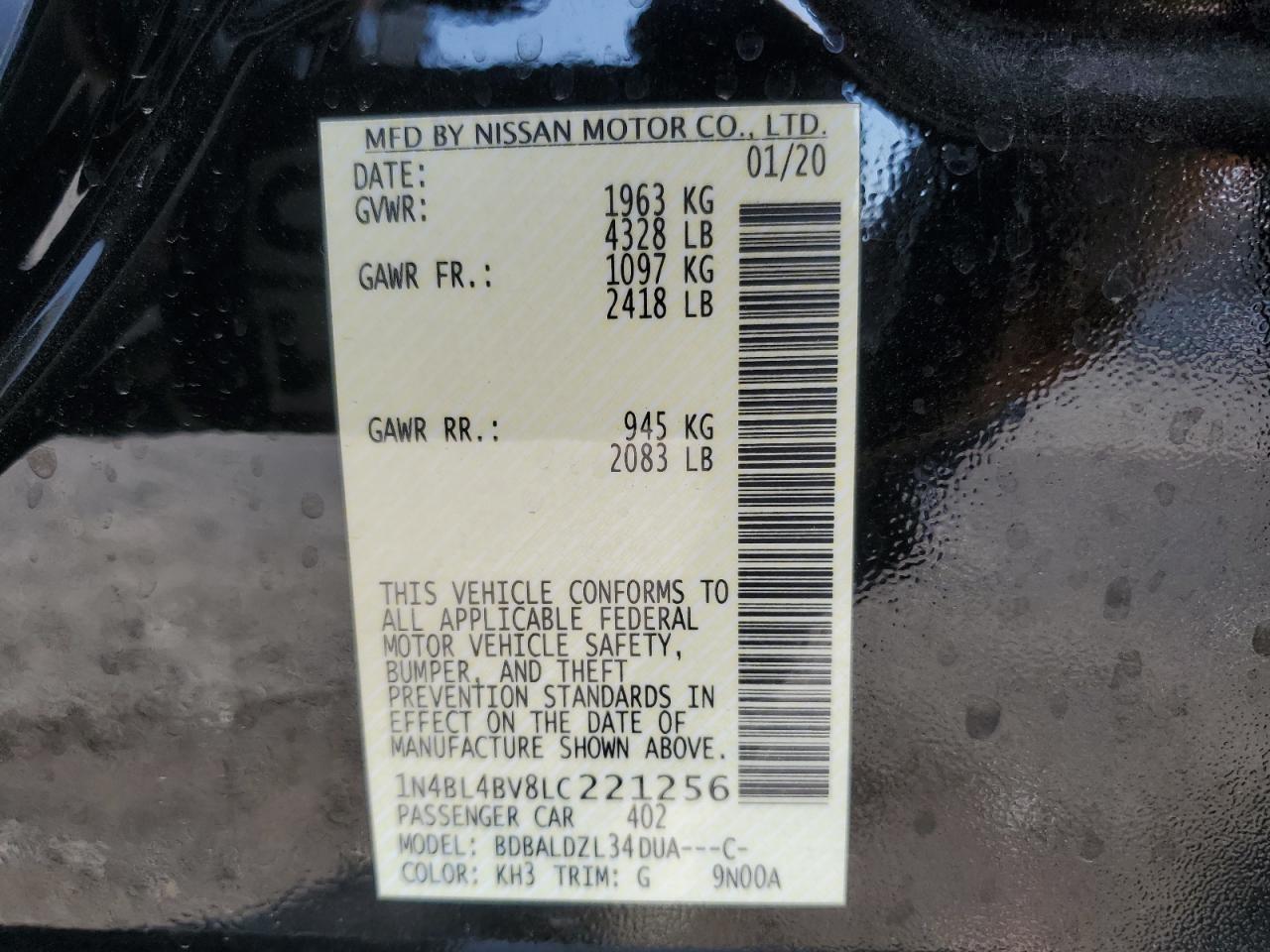 1N4BL4BV8LC221256 NISSAN ALTIMA 2020
