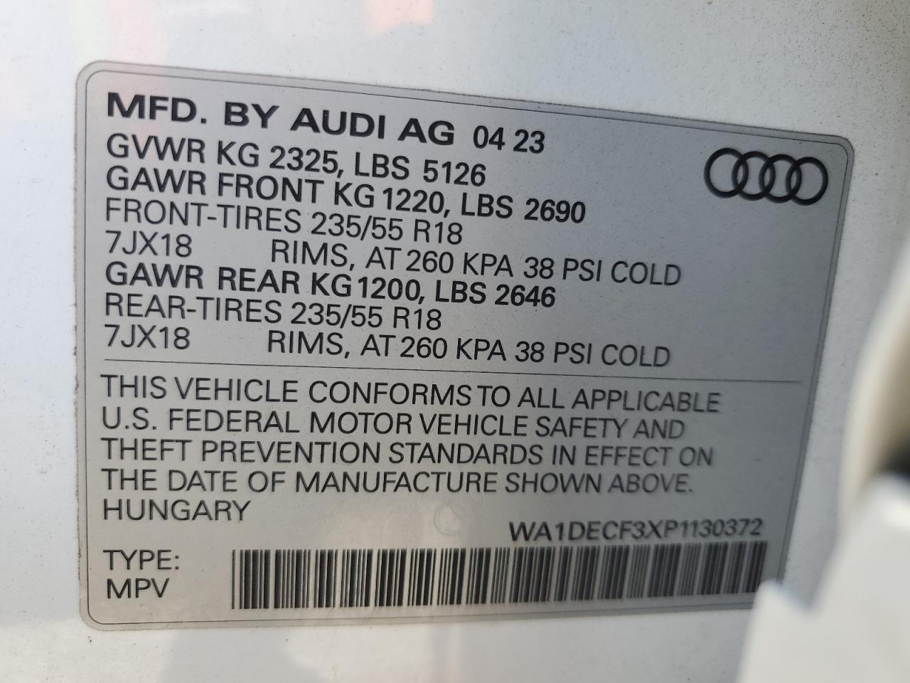 2023 Audi Q3 Premium S Line 45 VIN: WA1DECF3XP1130372 Lot: 79196514