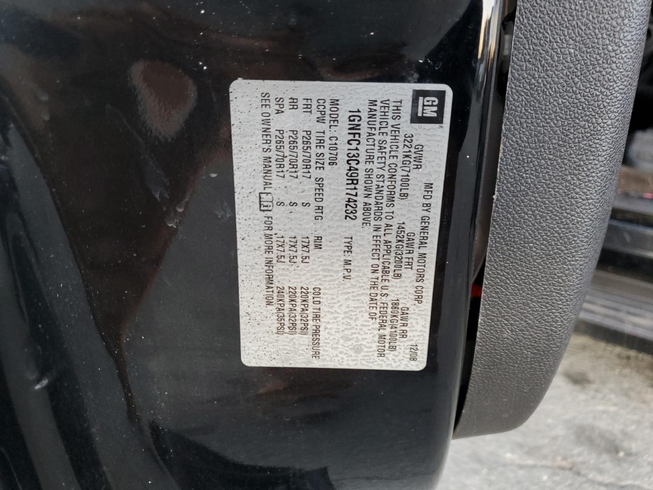 2009 Chevrolet Tahoe C1500 Ls VIN: 1GNFC13C49R174232 Lot: 82837964