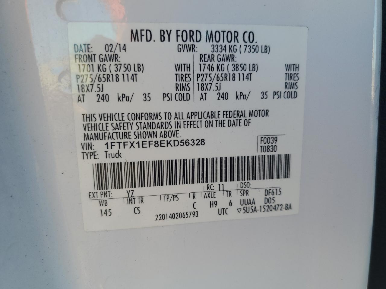 VIN 1FTFX1EF8EKD56328 2014 FORD F-150 no.12