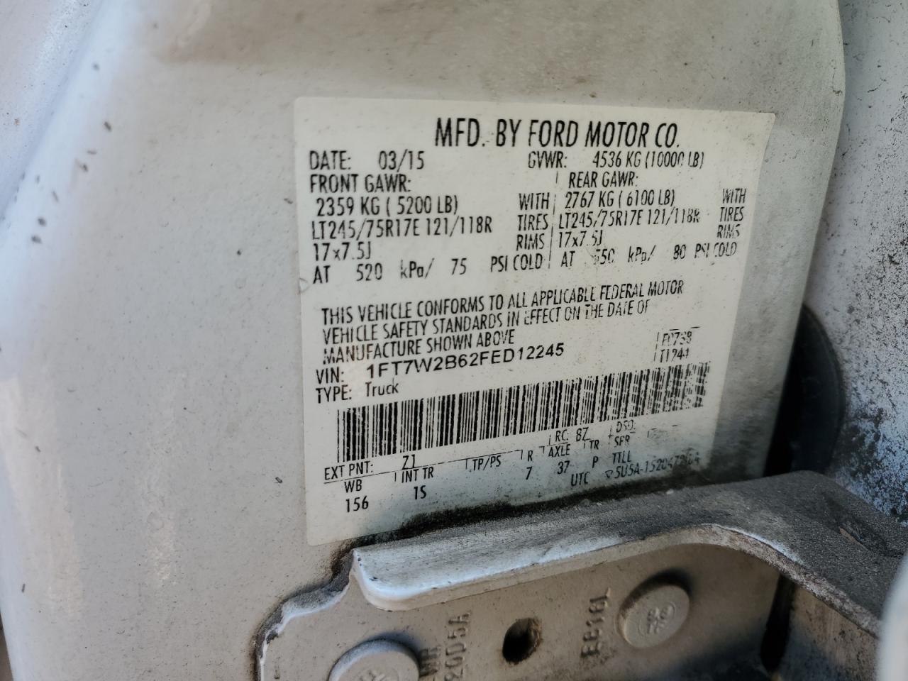 2015 Ford F250 Super Duty VIN: 1FT7W2B62FED12245 Lot: 78470134