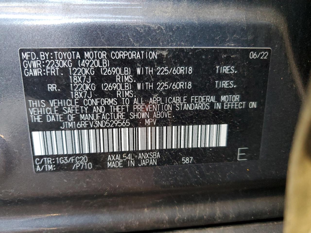 JTM16RFV3ND529565 2022 Toyota Rav4 Se