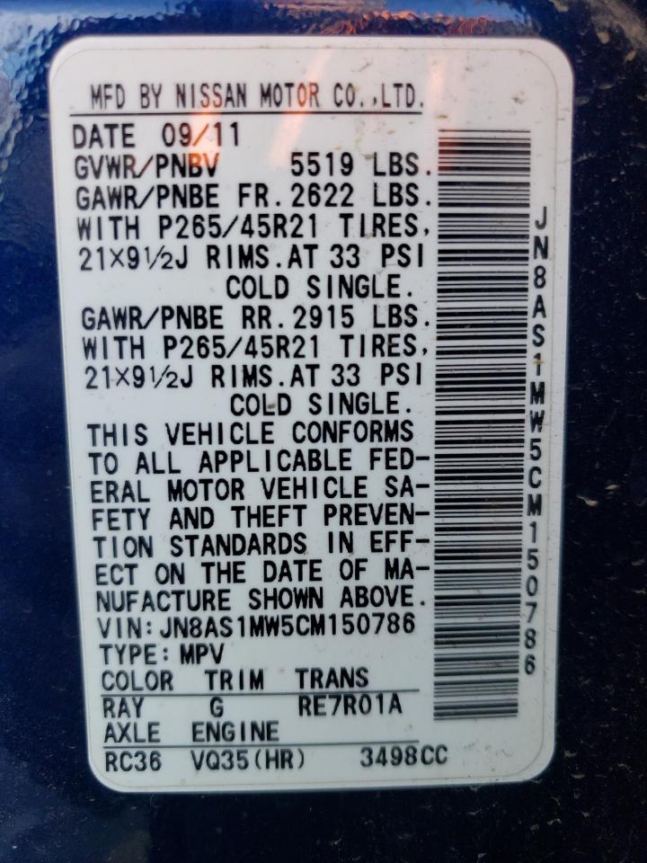 2012 Infiniti Fx35 VIN: JN8AS1MW5CM150786 Lot: 81199934