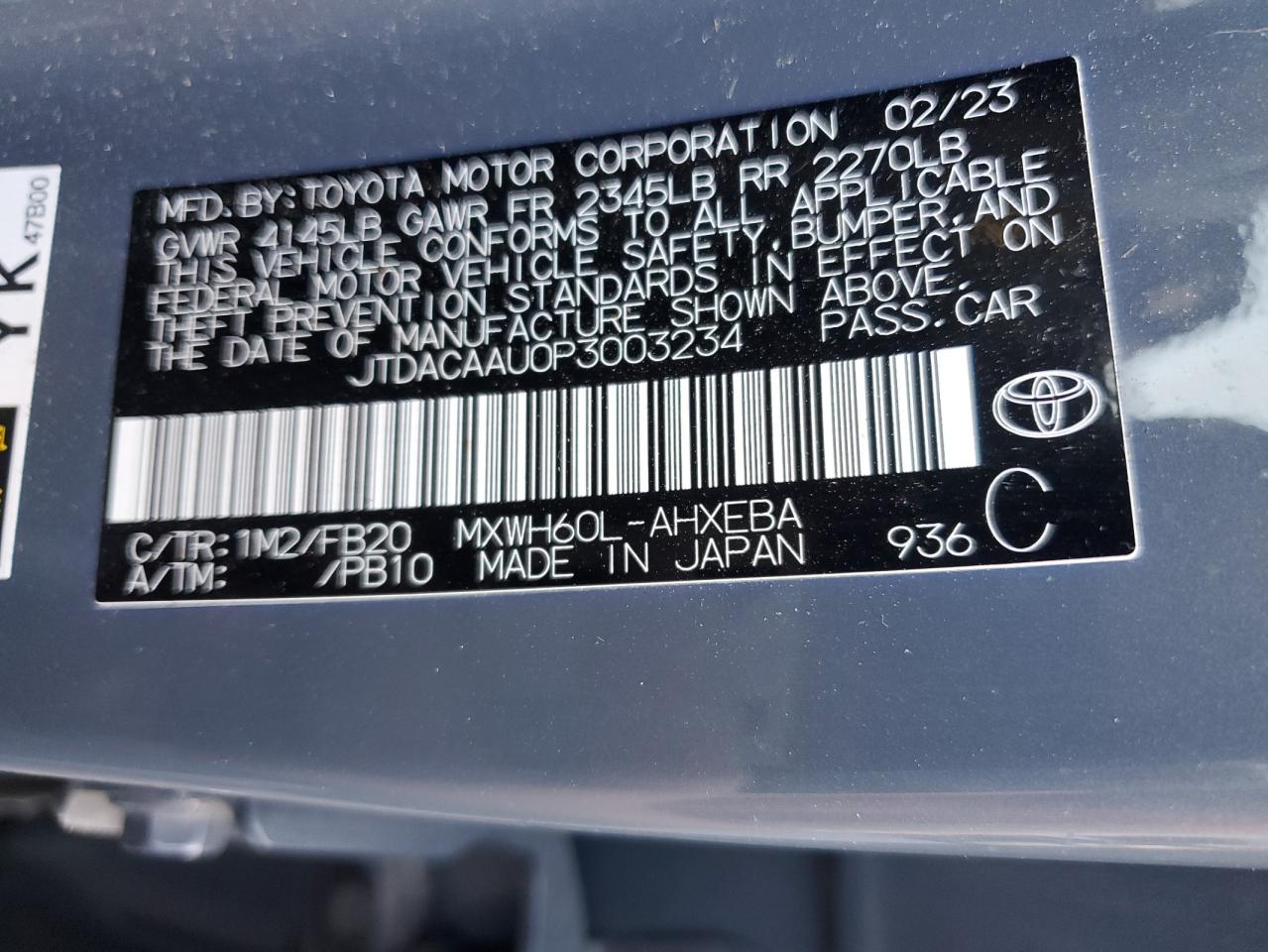 2023 Toyota Prius Le VIN: JTDACAAU0P3003234 Lot: 79243684