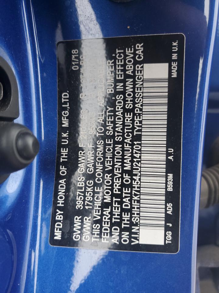 SHHFK7H54JU214701 2018 Honda Civic Ex