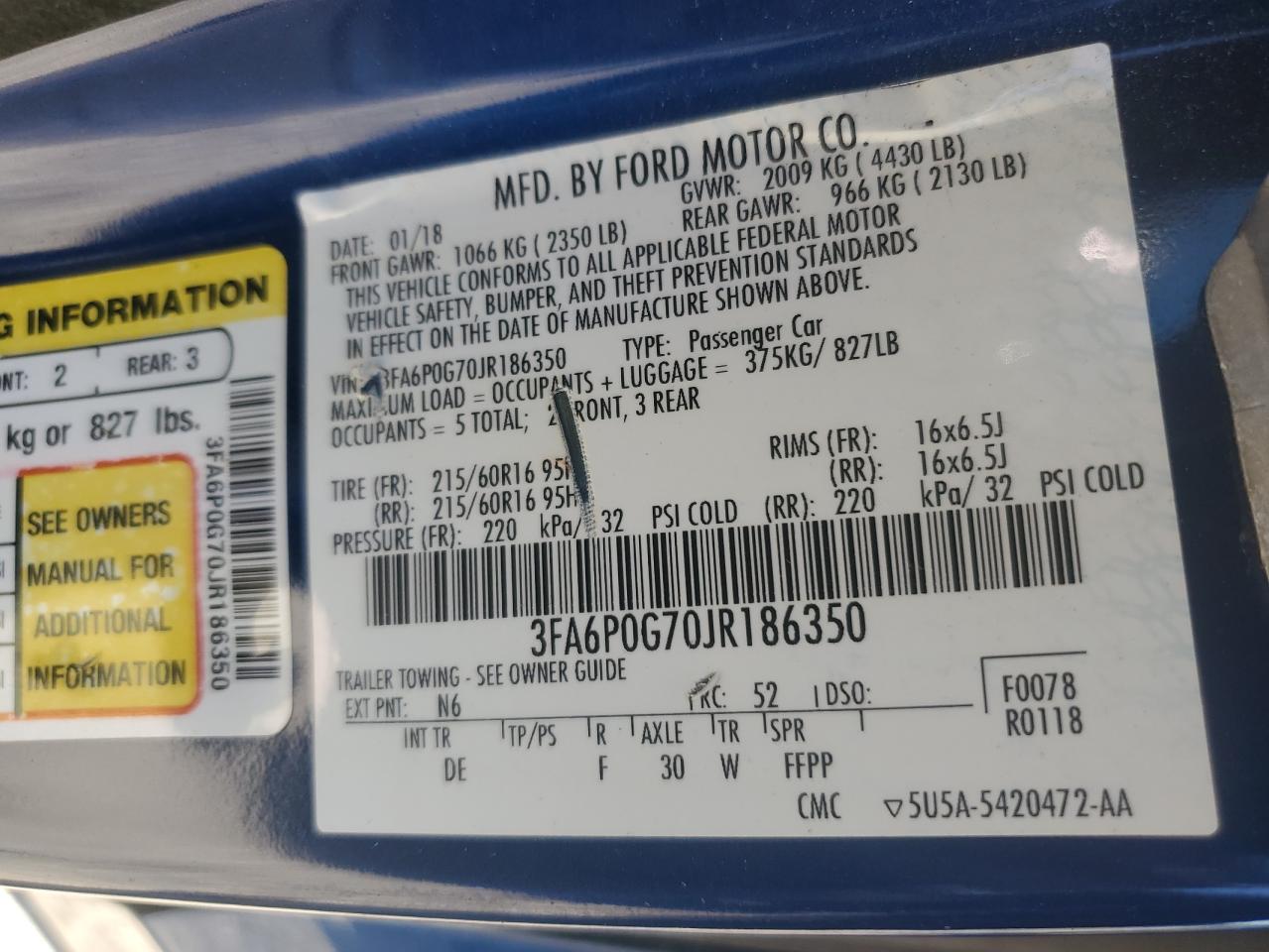 VIN 3FA6P0G70JR186350 2018 FORD FUSION no.13