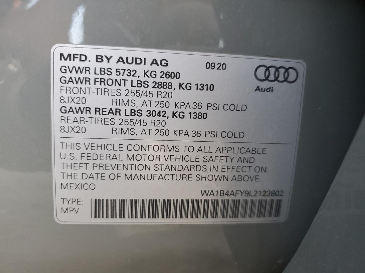 2020 Audi Sq5 Premium Plus VIN: WA1B4AFY9L2123802 Lot: 79128594