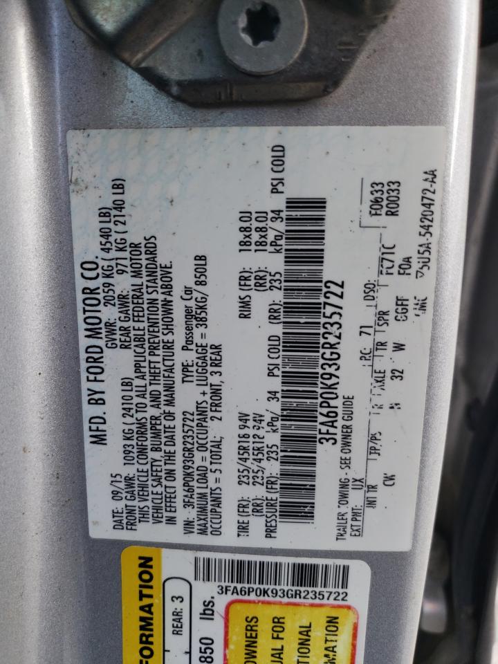 VIN 3FA6P0K93GR235722 2016 FORD FUSION no.12