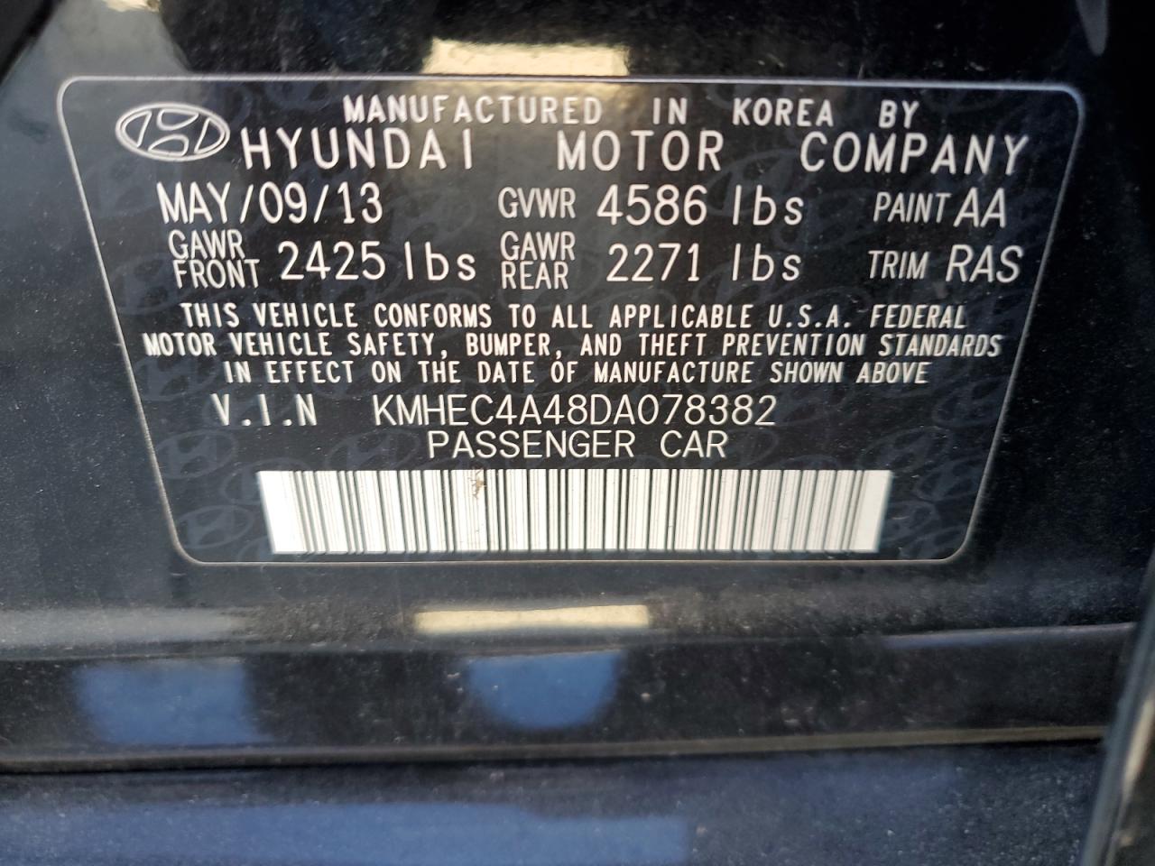 2013 Hyundai Sonata Hybrid VIN: KMHEC4A48DA078382 Lot: 79933834