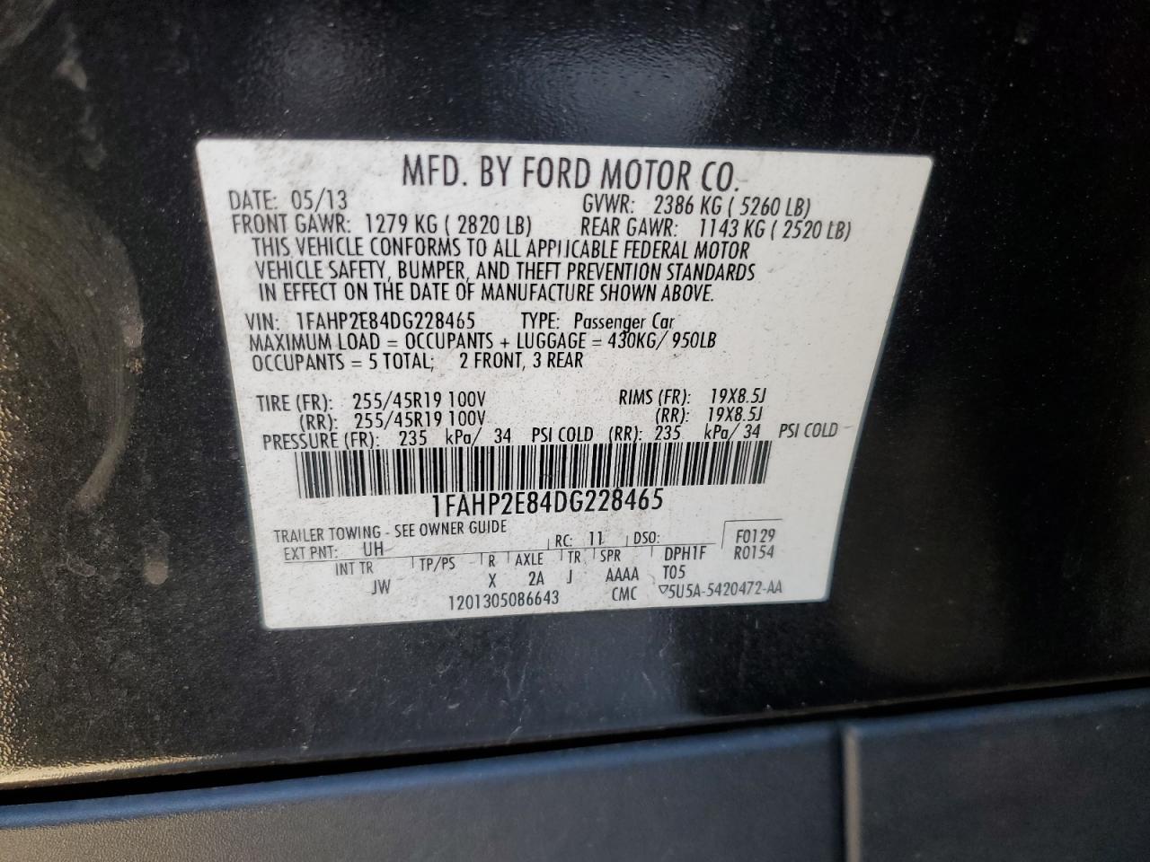 VIN 1FAHP2E84DG228465 2013 FORD TAURUS no.12