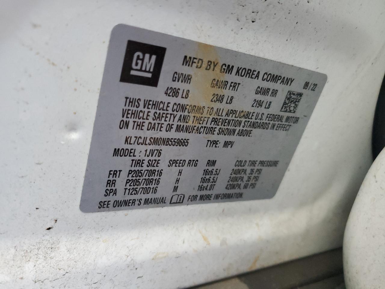 VIN KL7CJLSM0NB559665 2022 CHEVROLET TRAX no.12