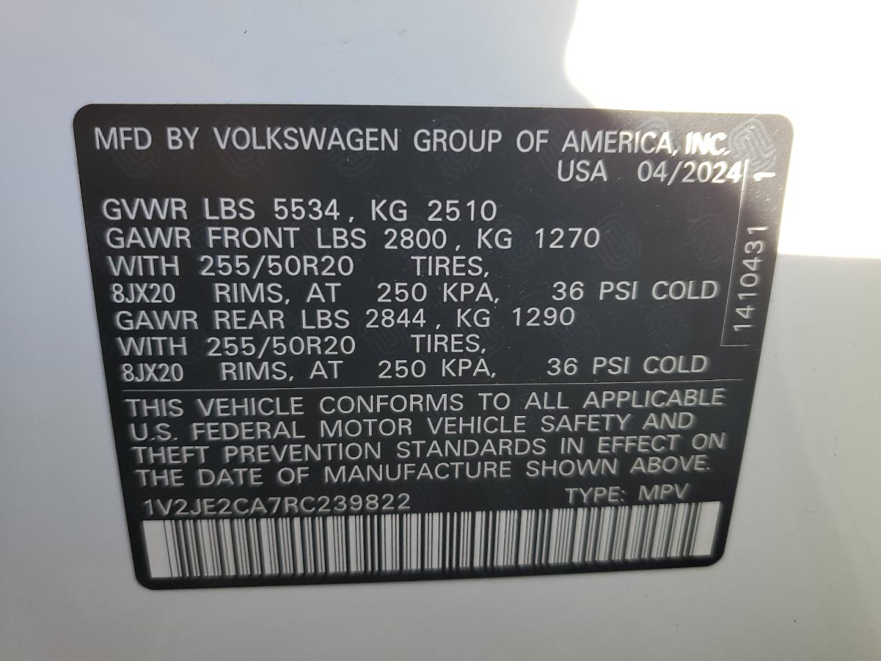 VIN 1V2JE2CA7RC239822 2024 VOLKSWAGEN ATLAS no.13