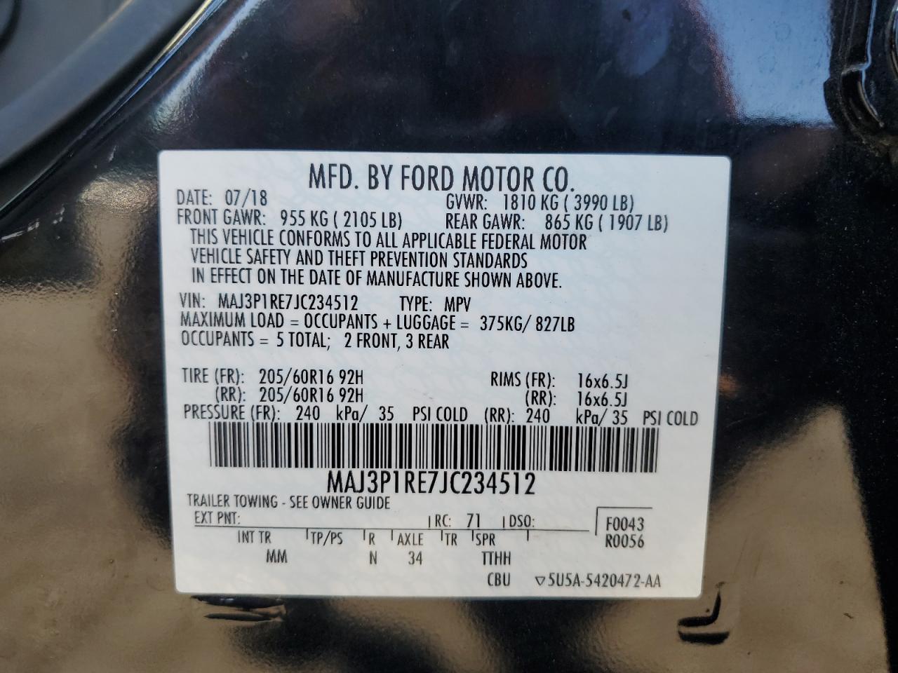 2018 Ford Ecosport S VIN: MAJ3P1RE7JC234512 Lot: 80086214