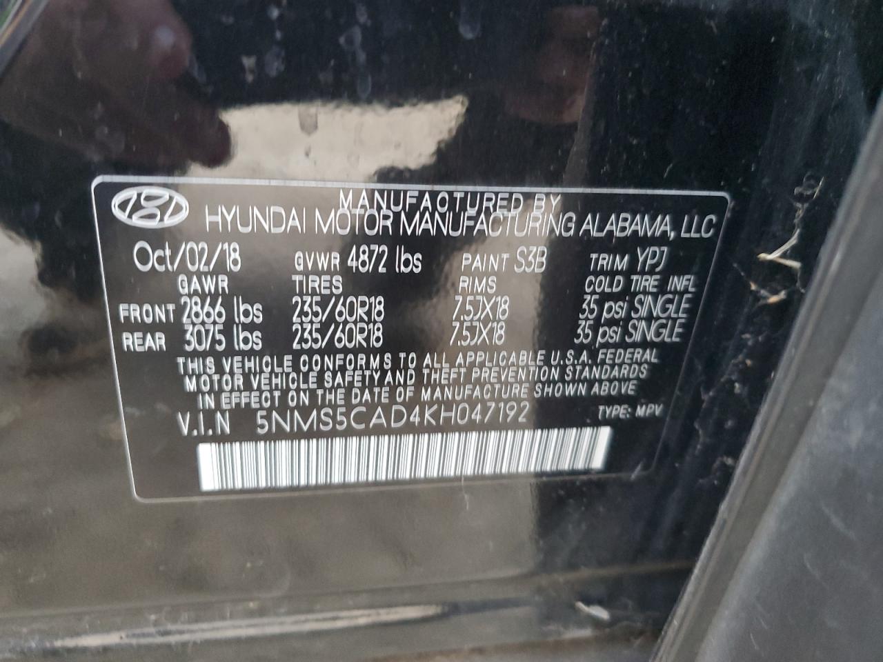 VIN 5NMS5CAD4KH047192 2019 HYUNDAI SANTA FE no.13