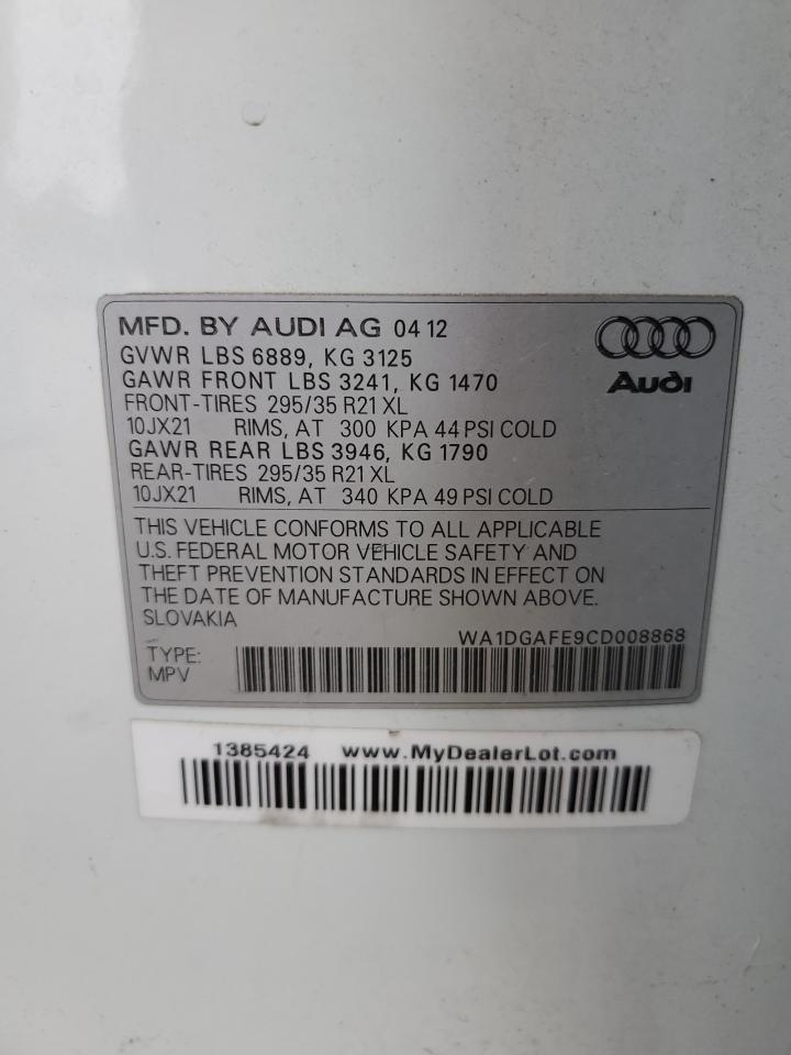 2012 Audi Q7 Prestige VIN: WA1DGAFE9CD008868 Lot: 81331694