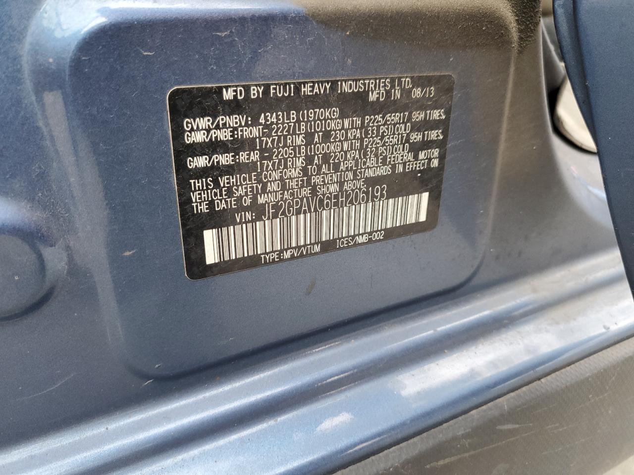 2014 Subaru Xv Crosstrek 2.0 Premium VIN: JF2GPAVC6EH206193 Lot: 79418614