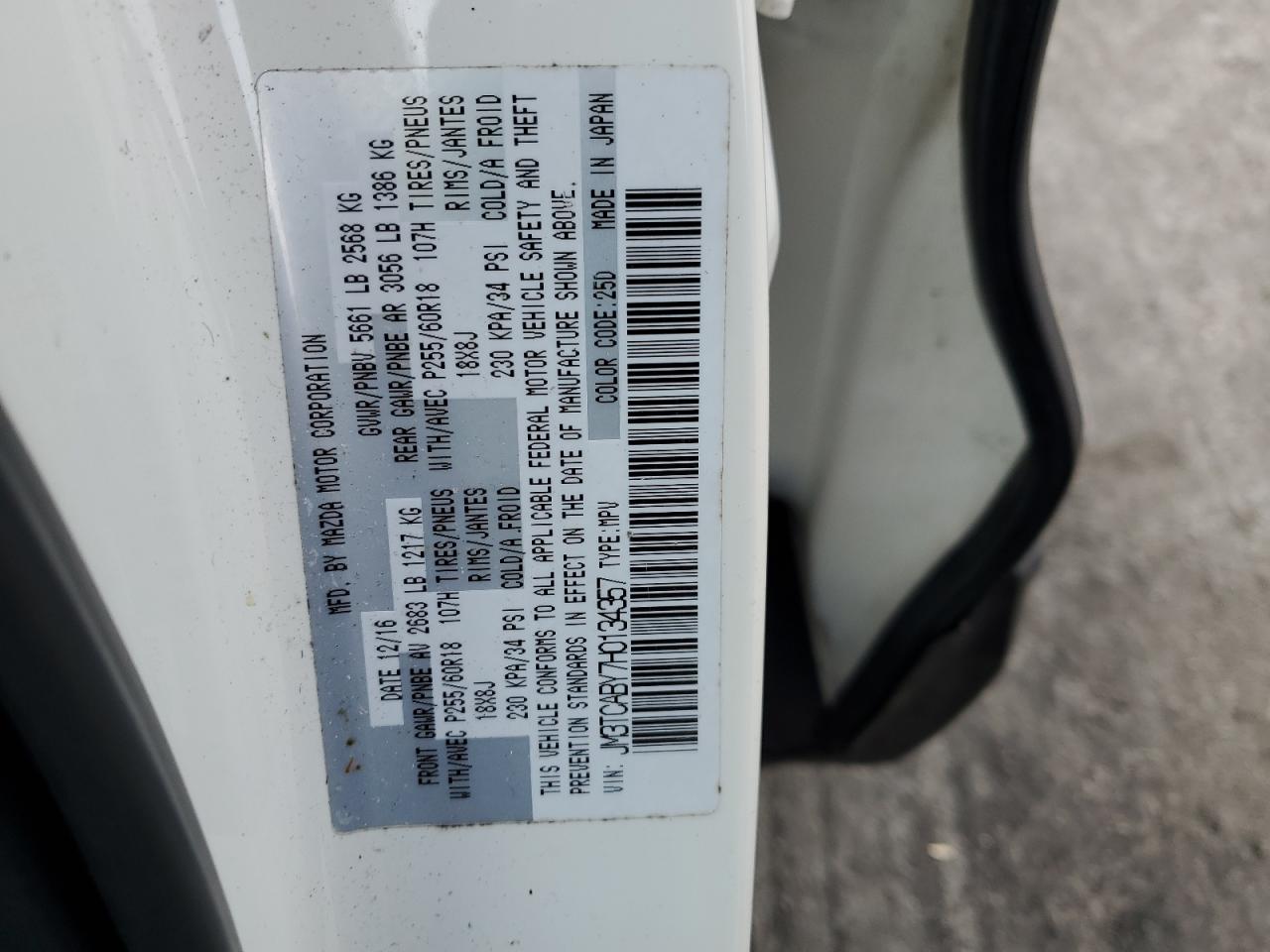 2017 Mazda Cx-9 Sport VIN: JM3TCABY7H0134357 Lot: 82769884