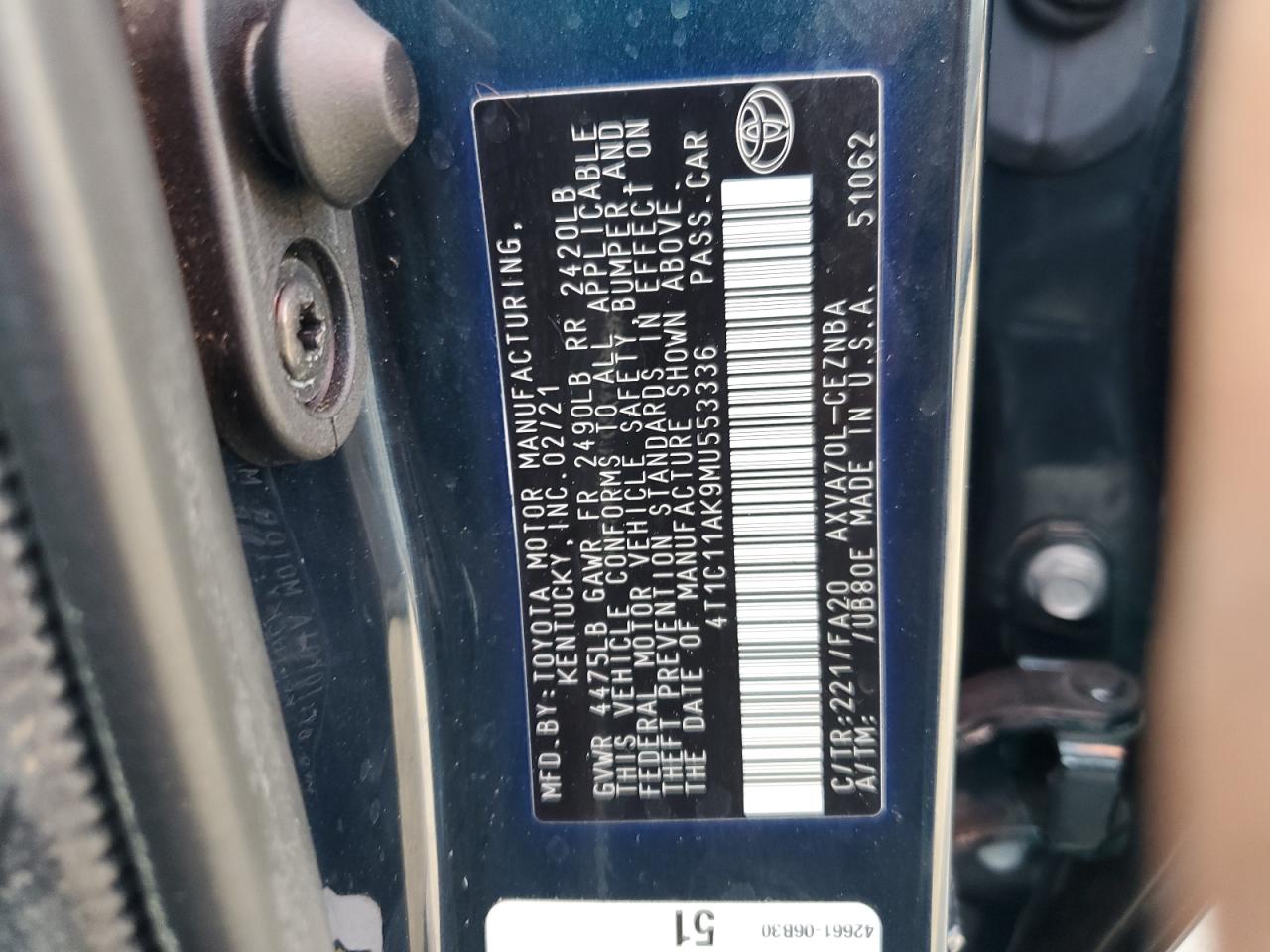 4T1C11AK9MU553336 2021 TOYOTA CAMRY - Image 14