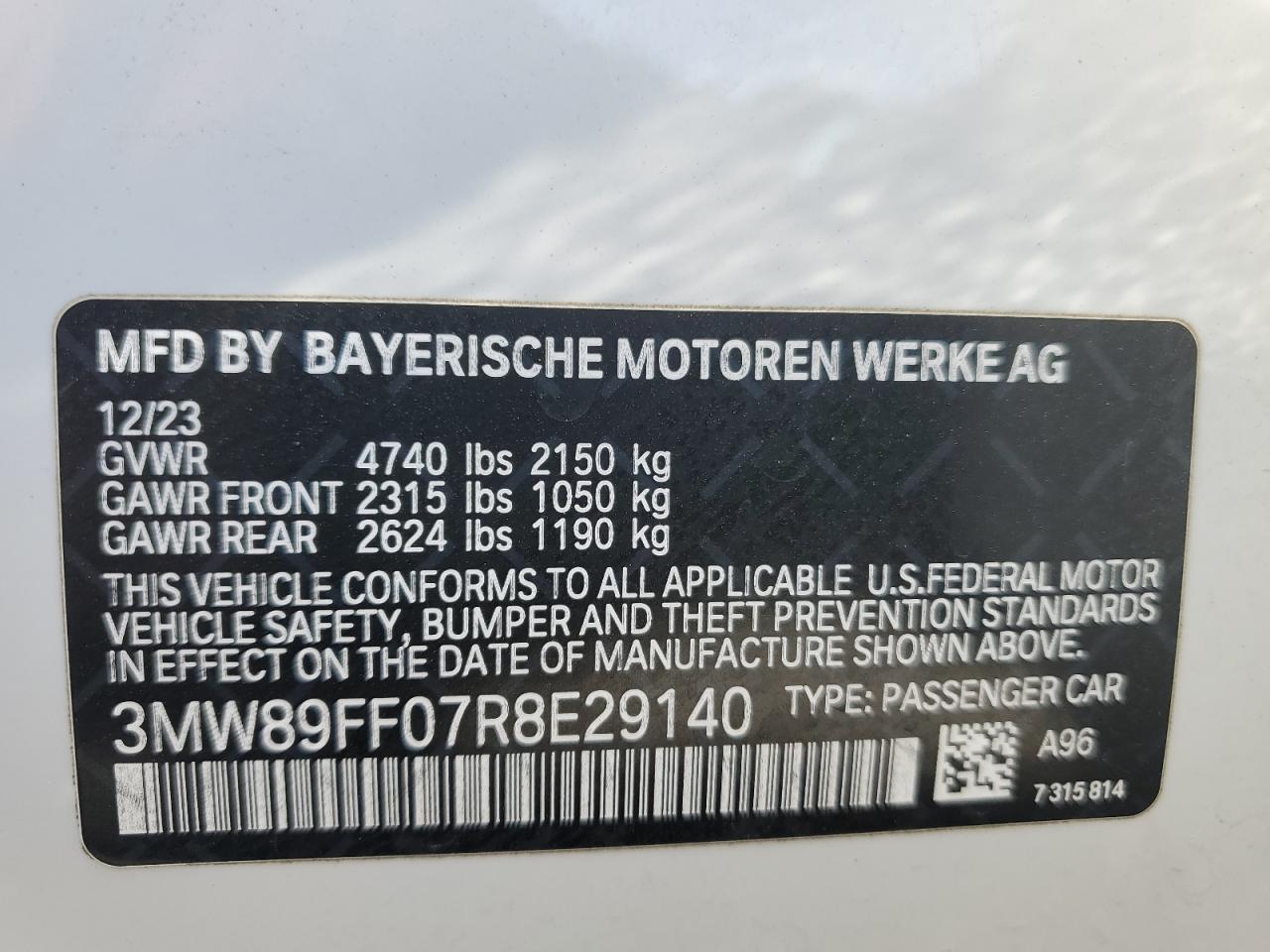 VIN 3MW89FF07R8E29140 2024 BMW 3 SERIES no.12