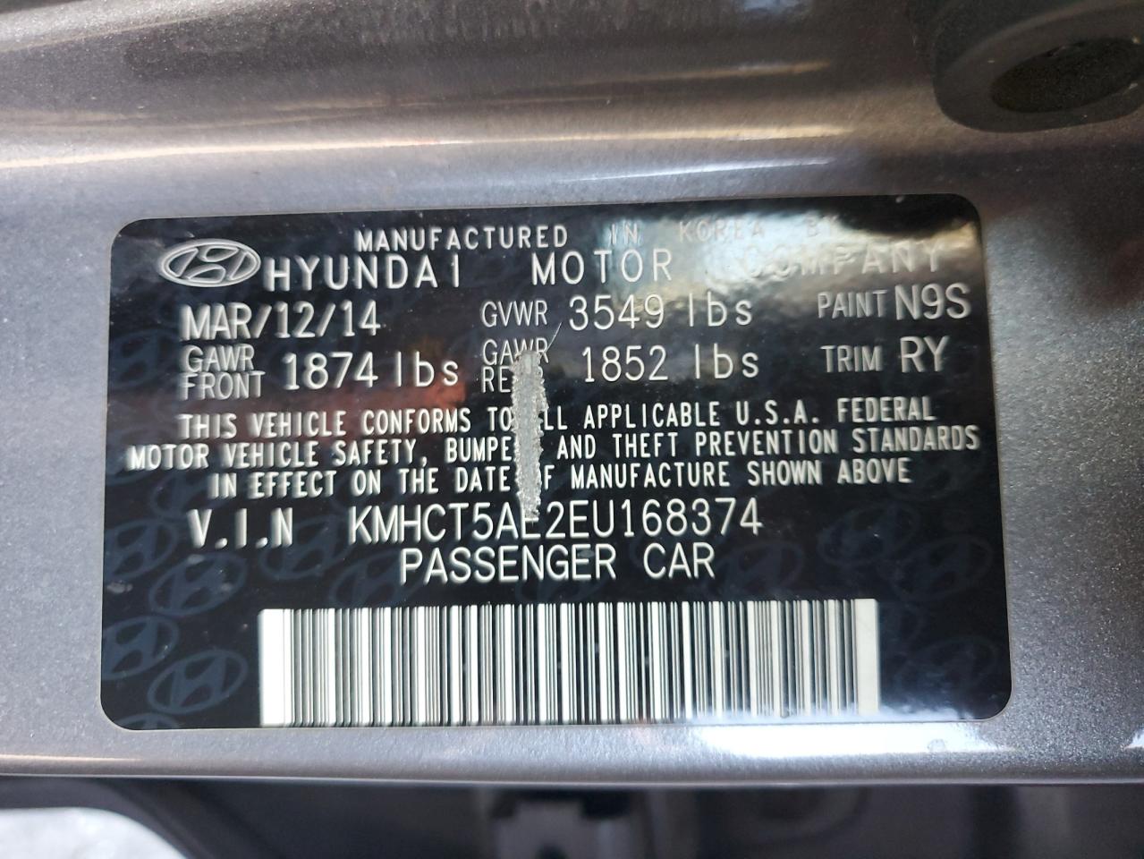 2014 Hyundai Accent Gls VIN: KMHCT5AE2EU168374 Lot: 77926114