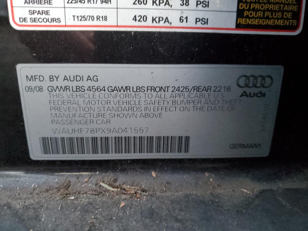 2009 Audi A3 2.0T VIN: WAUHF78PX9A041557 Lot: 80862374