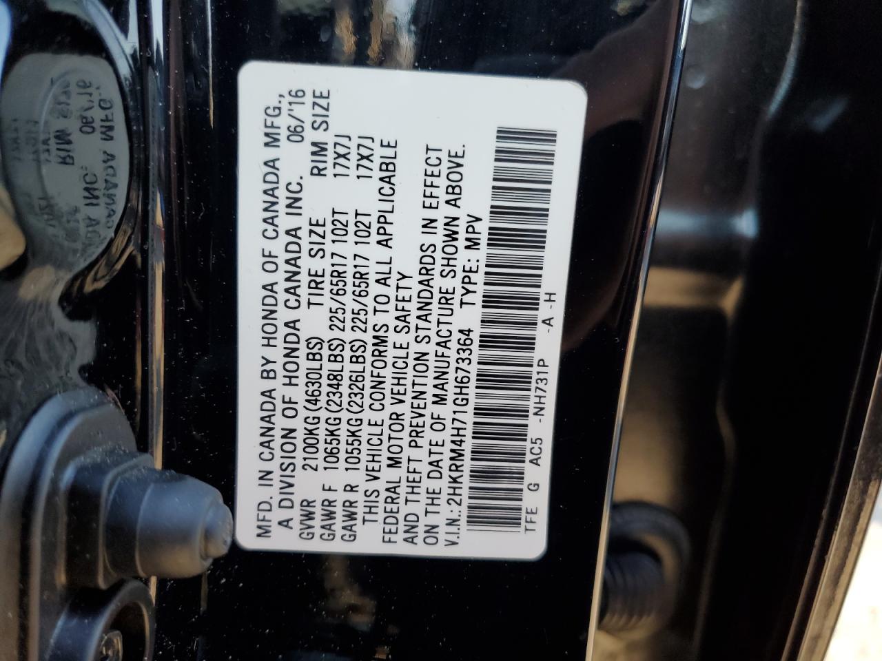 VIN 2HKRM4H71GH673364 2016 HONDA CRV no.13