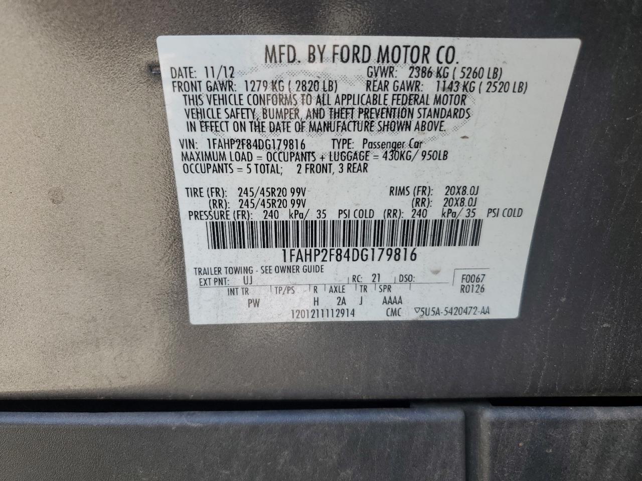 VIN 1FAHP2F84DG179816 2013 FORD TAURUS no.12