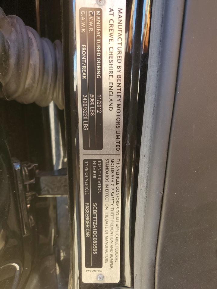 2013 Bentley Continental Gt V8 VIN: SCBFT7ZA1DC083595 Lot: 80294884