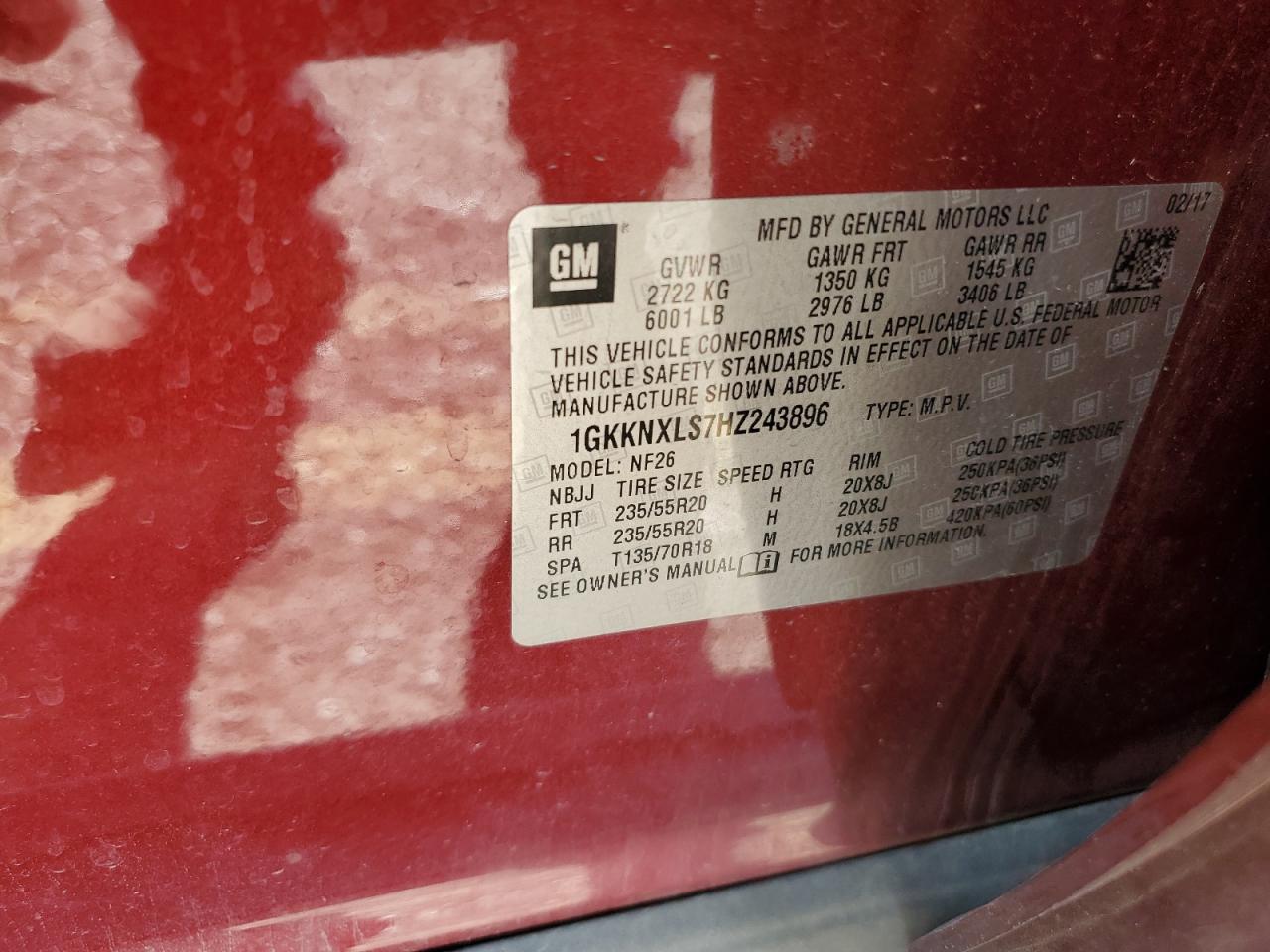 2017 GMC Acadia Denali VIN: 1GKKNXLS7HZ243896 Lot: 76598594