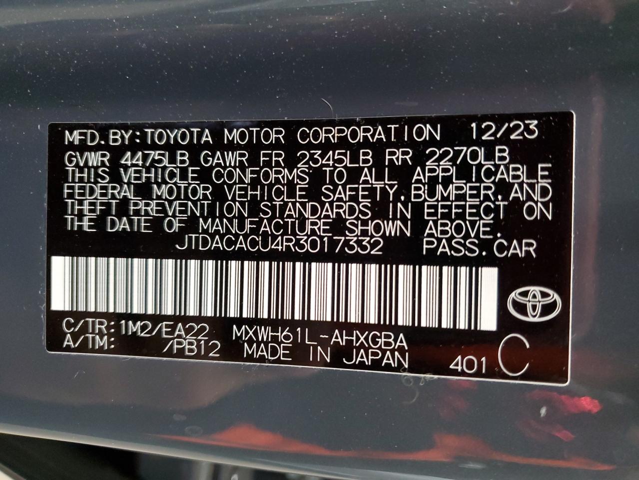 2024 Toyota Prius Prime Se VIN: JTDACACU4R3017332 Lot: 81530334