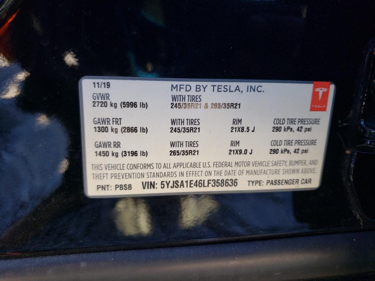 2020 Tesla Model S VIN: 5YJSA1E46LF358636 Lot: 81612434