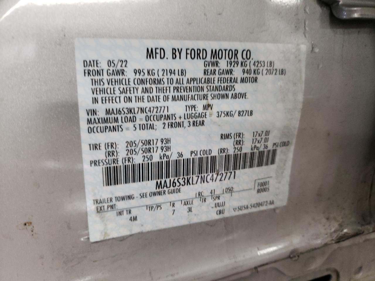 VIN MAJ6S3KL7NC472771 2022 FORD ECOSPORT no.13