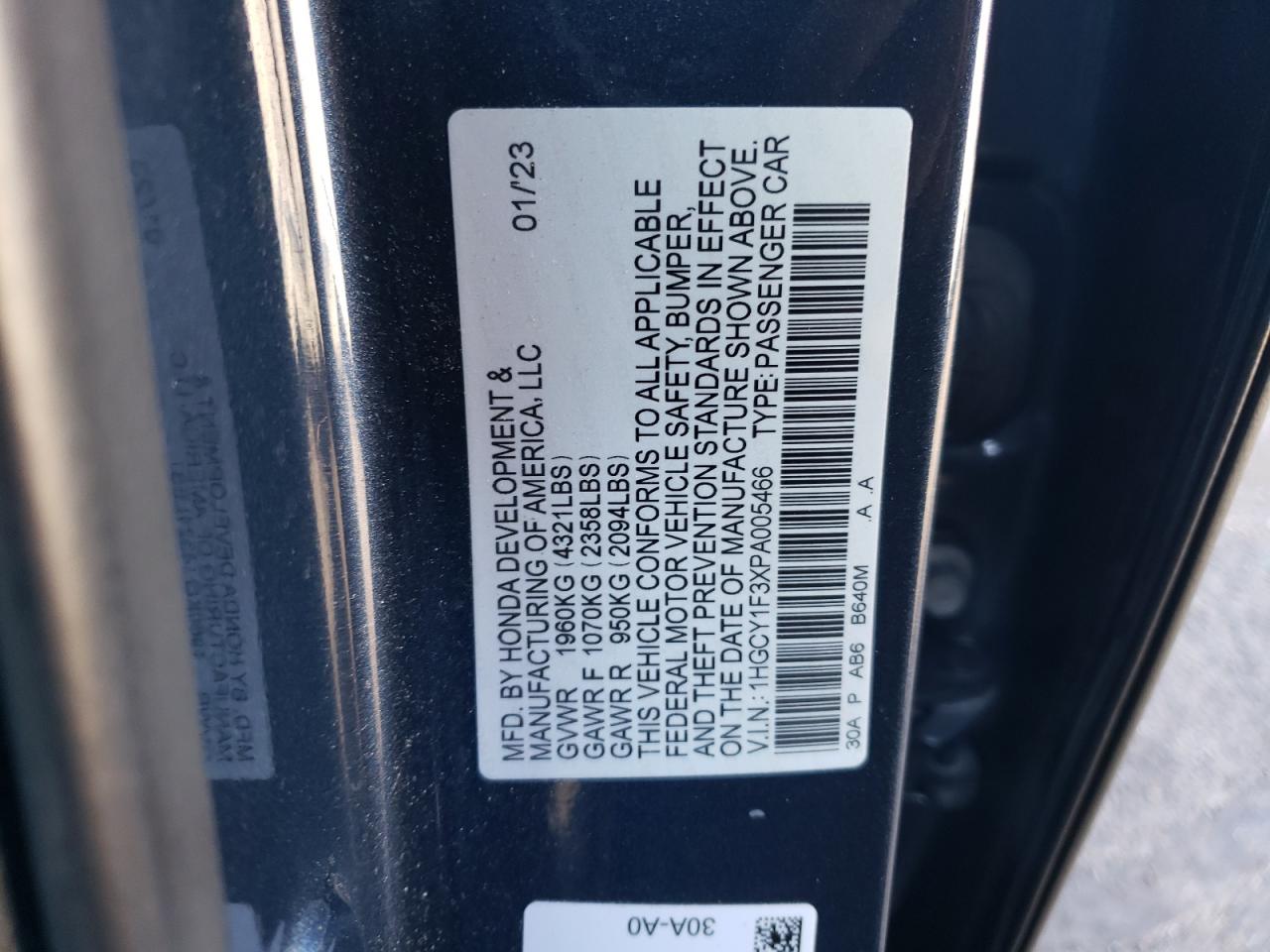 VIN 1HGCY1F3XPA005466 2023 HONDA ACCORD no.12