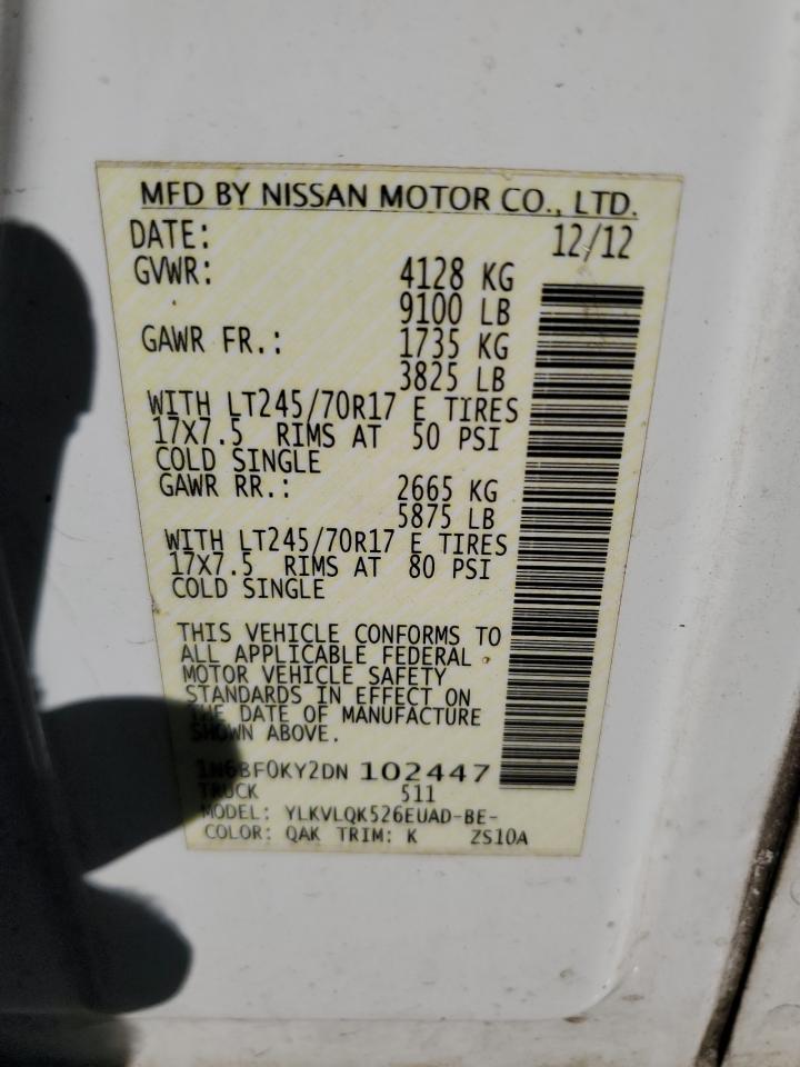 2013 Nissan Nv 1500 VIN: 1N6BF0KY2DN102447 Lot: 75248574