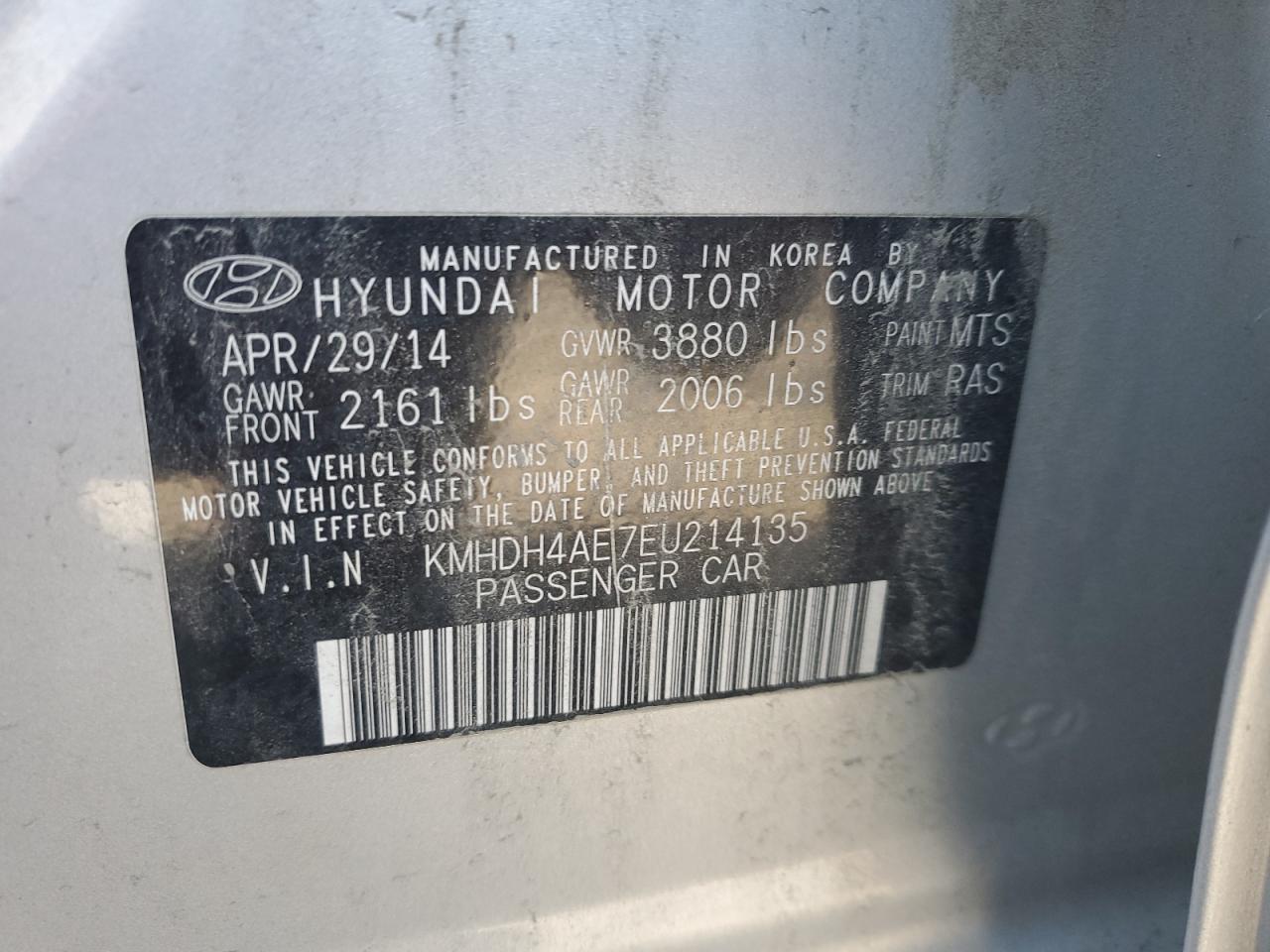 2014 Hyundai Elantra Se VIN: KMHDH4AE7EU214135 Lot: 80320554