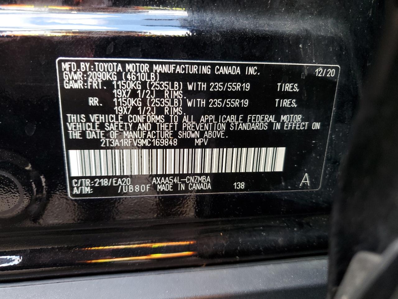 2021 Toyota Rav4 Xle Premium VIN: 2T3A1RFV9MC169848 Lot: 79189404