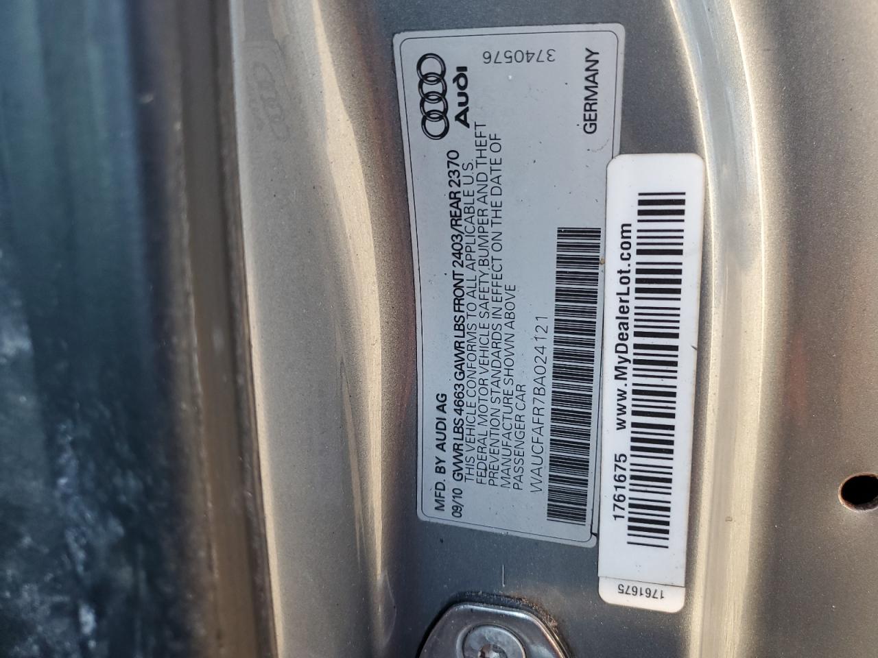 2011 Audi A5 Premium VIN: WAUCFAFR7BA024121 Lot: 82290584