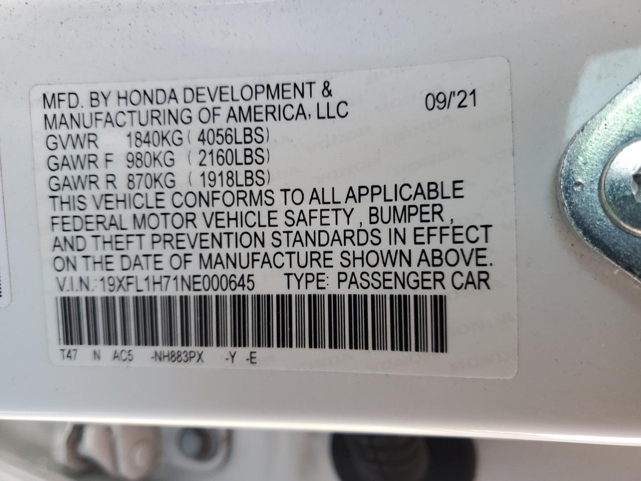 2022 Honda Civic Exl VIN: 19XFL1H71NE000645 Lot: 78741694