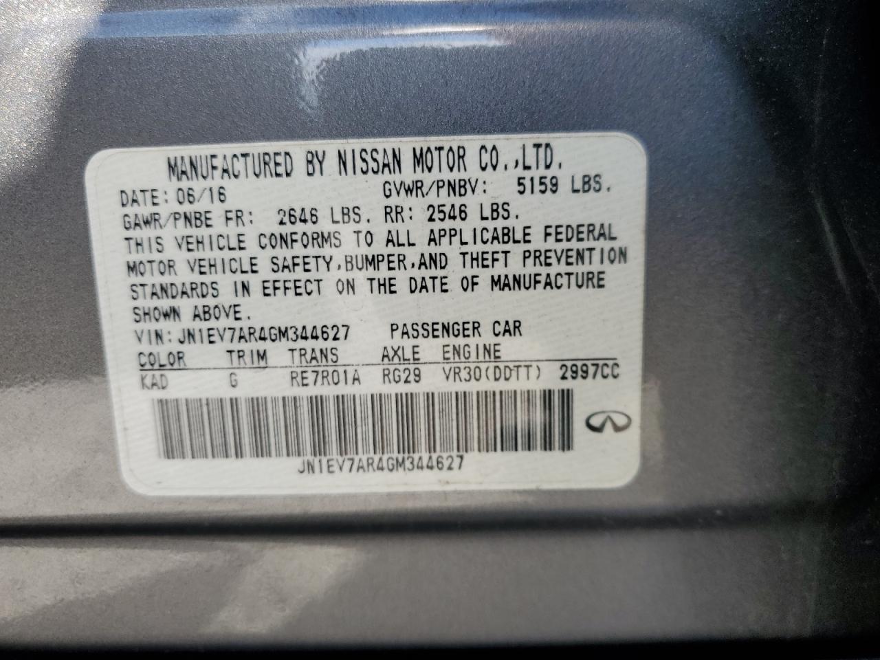 VIN JN1EV7AR4GM344627 2016 INFINITI Q50 no.13