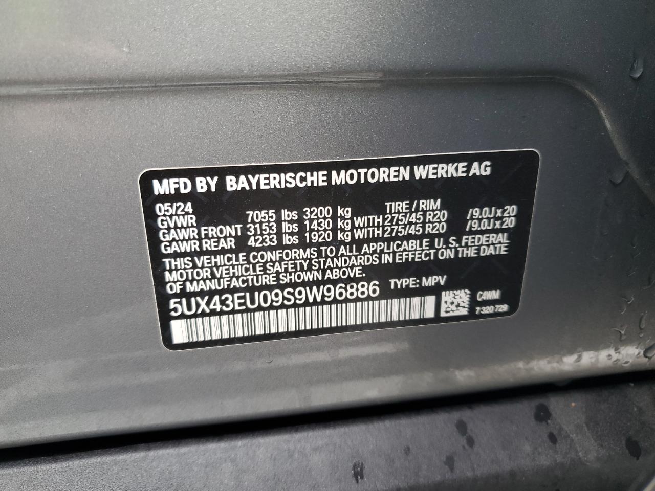 VIN 5UX43EU09S9W96886 2025 BMW X5 no.13