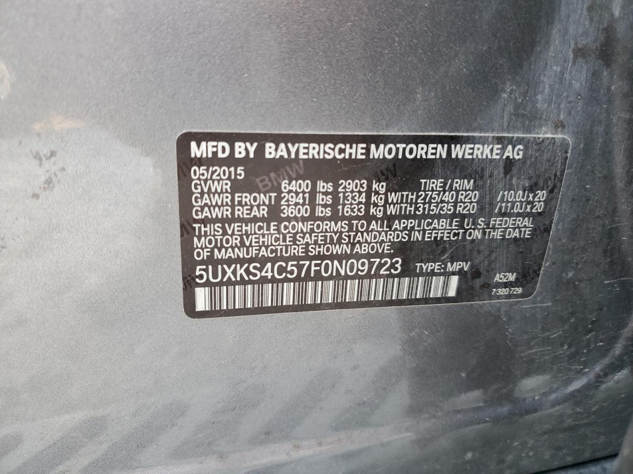 VIN 5UXKS4C57F0N09723 2015 BMW X5 no.13