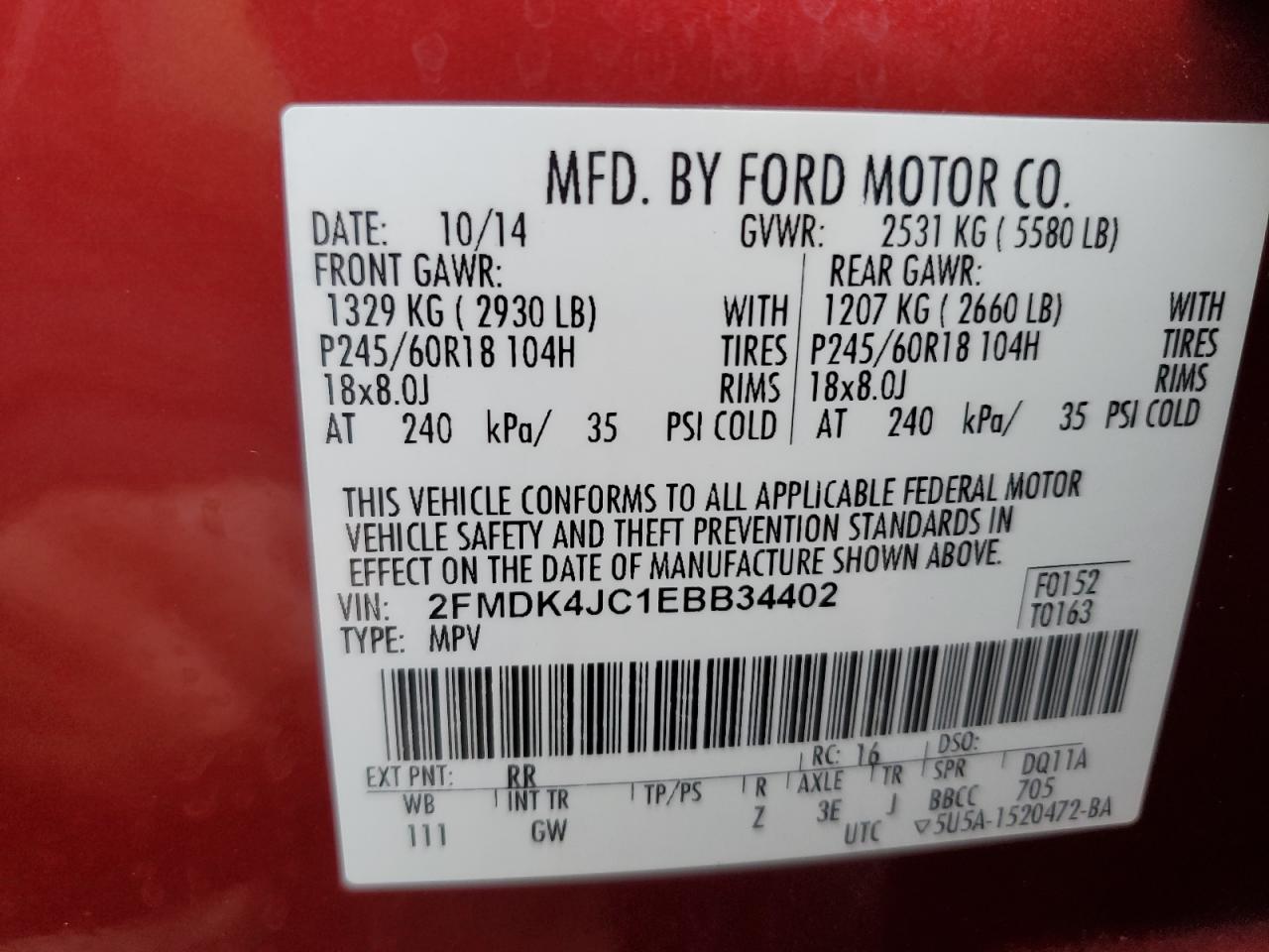 2FMDK4JC1EBB34402 2014 Ford Edge Sel