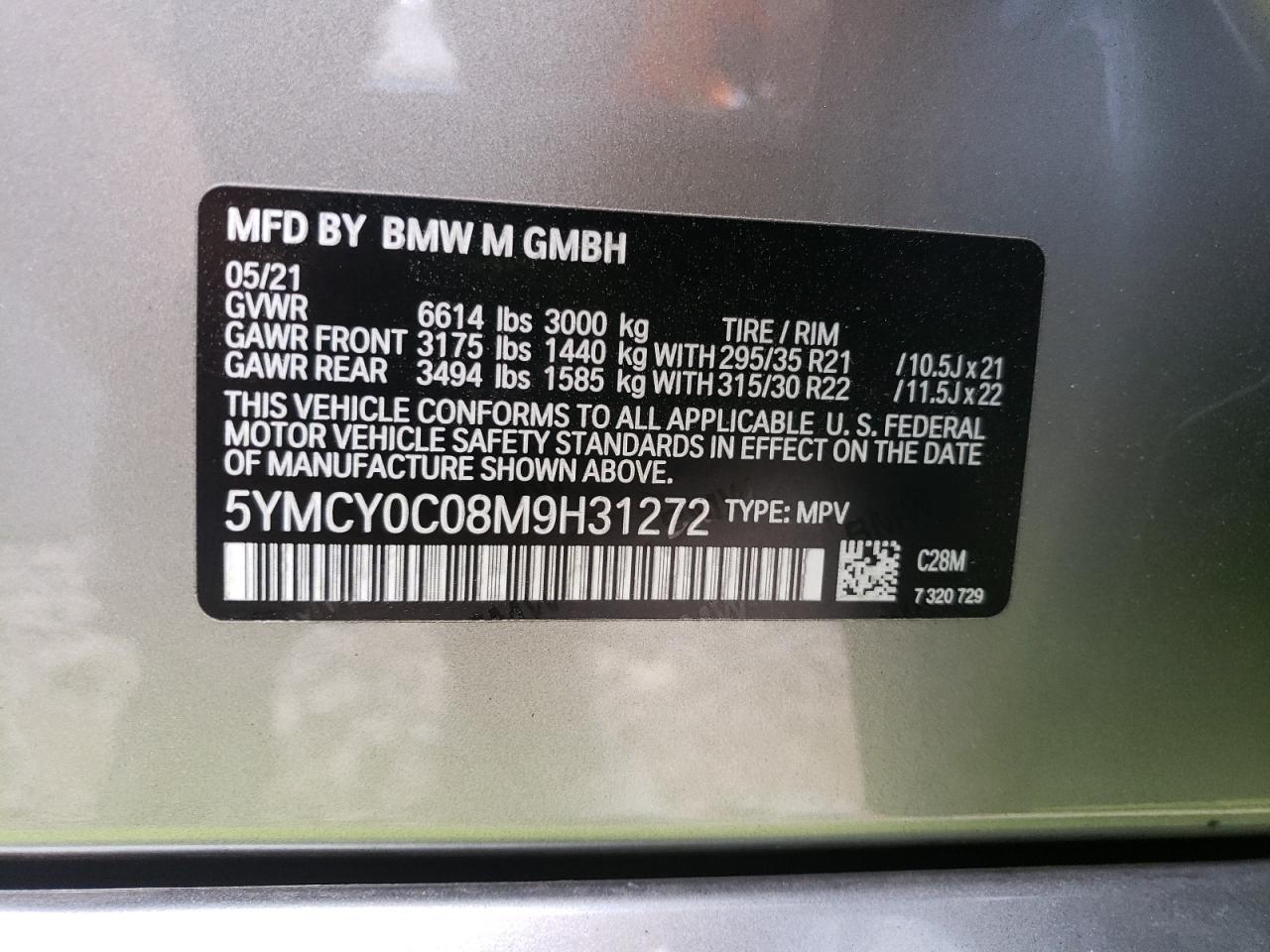 5YMCY0C08M9H31272 2021 BMW X6 M