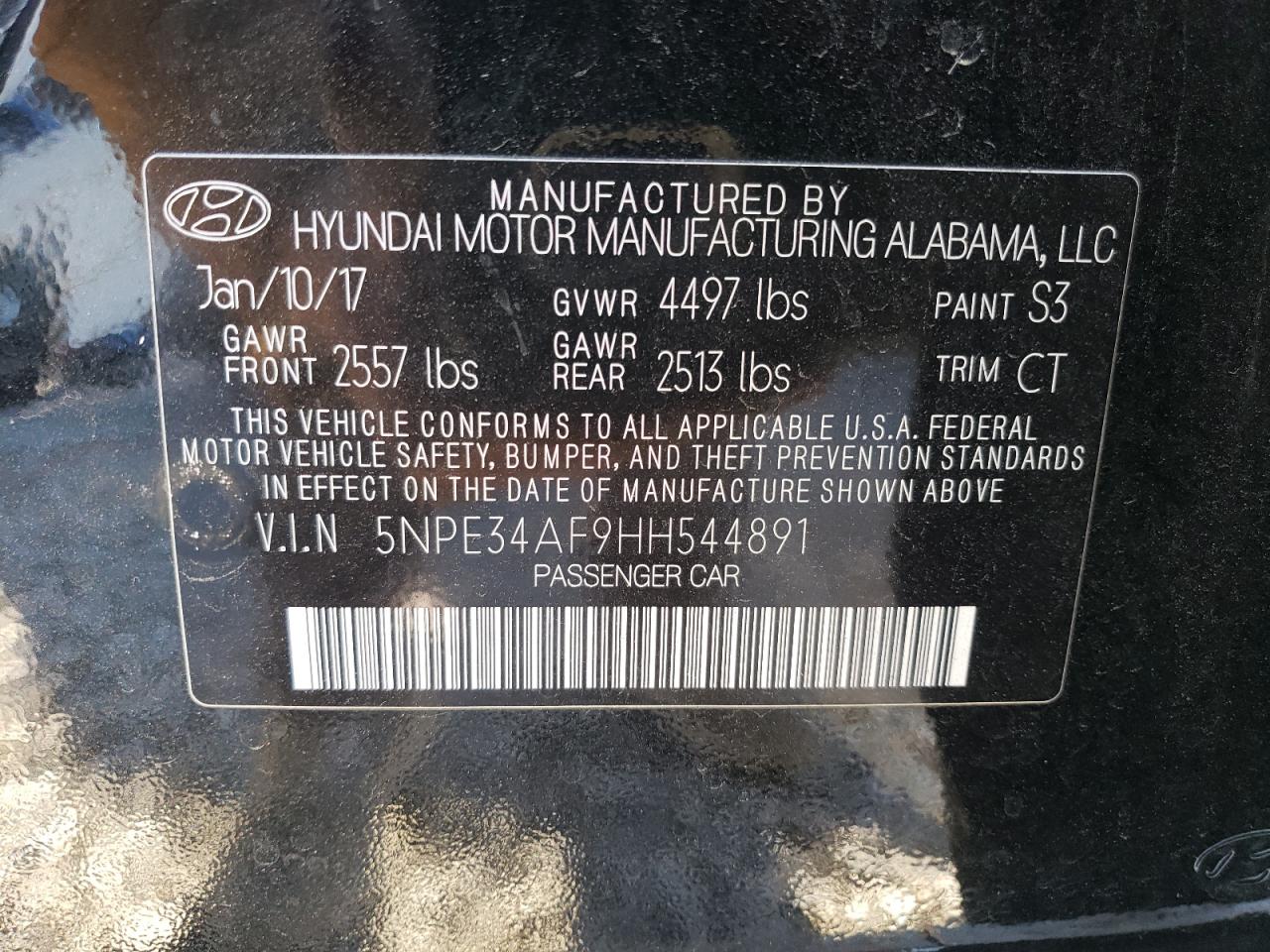 VIN 5NPE34AF9HH544891 2017 HYUNDAI SONATA no.13