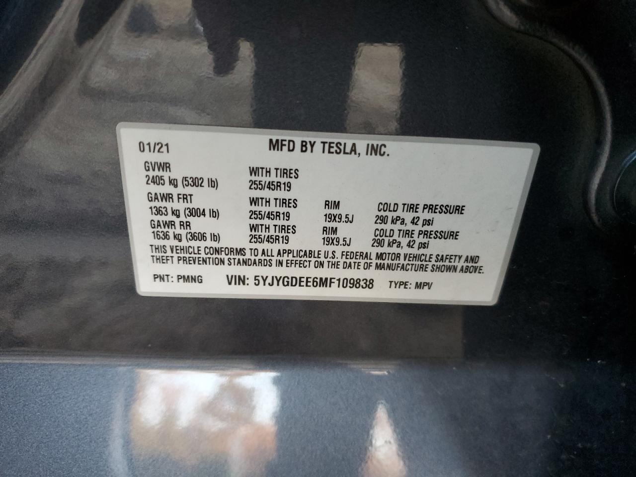 VIN 5YJYGDEE6MF109838 2021 TESLA MODEL Y no.12