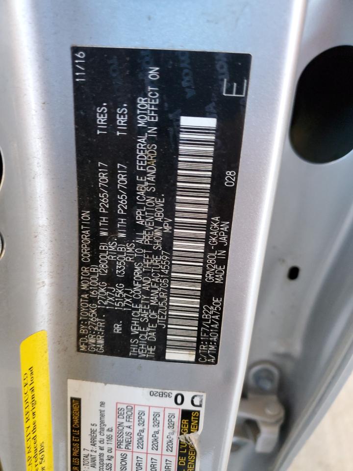 JTEZU5JR7G5145597 TOYOTA 4RUNNER 2016