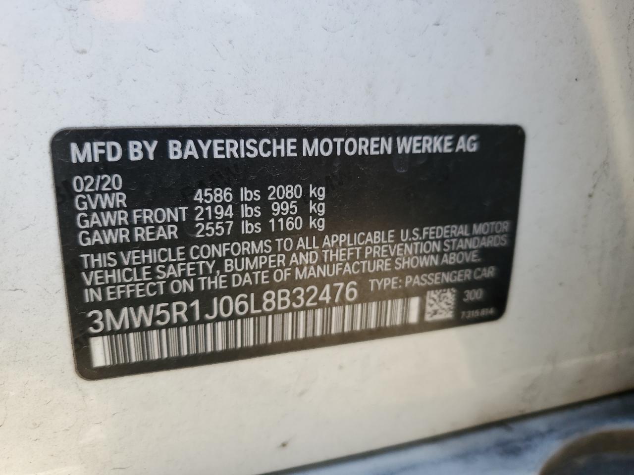 3MW5R1J06L8B32476 2020 BMW 3 SERIES - Image 12